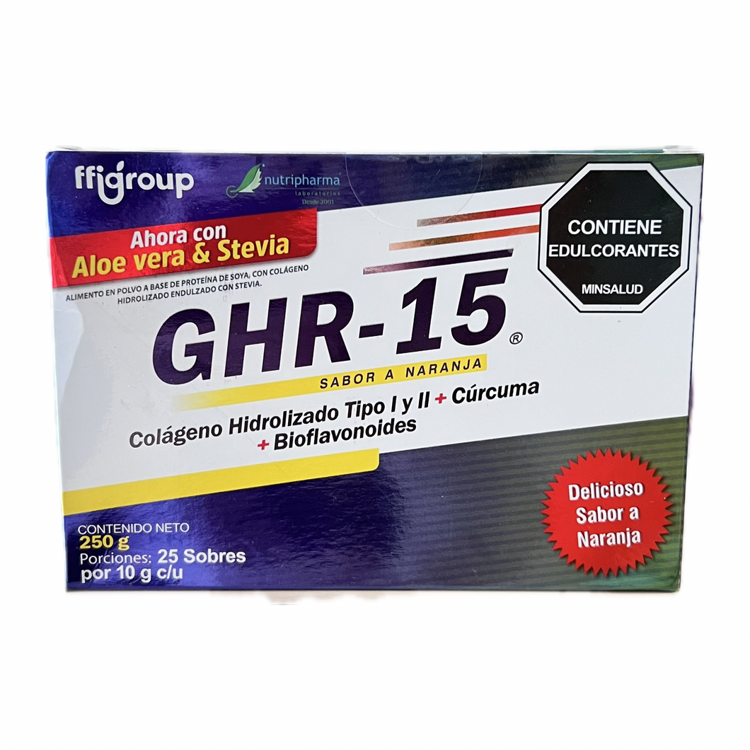 GHR-15 (Colágeno hidrolizado tipo I y II + cúrcuma + bioflavonoides)